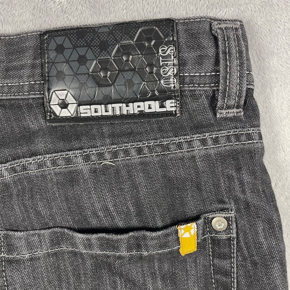 Southpole Jeans Men 32 31x29 Acid Washed Black Straight Leg Denim Streetwear Y2K - Picture 12 of 13